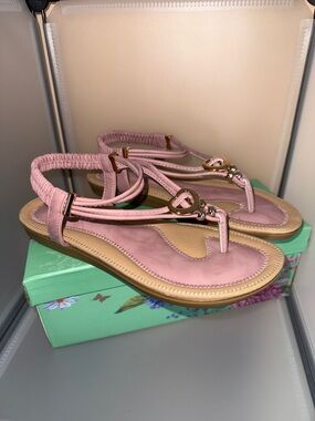 Forever Link Women's Heart Shaped Pendant Ankle Strap Blush Sandals Size 5.5